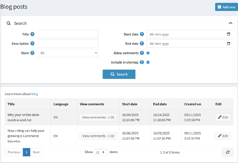 Add new blog post using advanced blog management